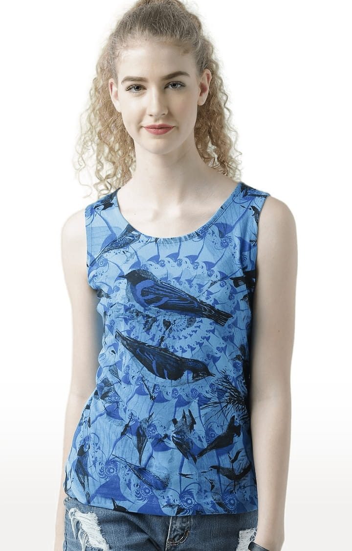 HUETRAP | Women's Blue Printed Tank Top