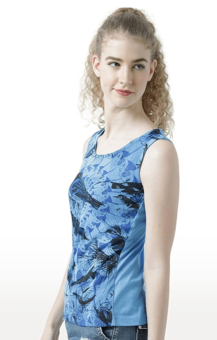 Women's Blue Printed Tank Top