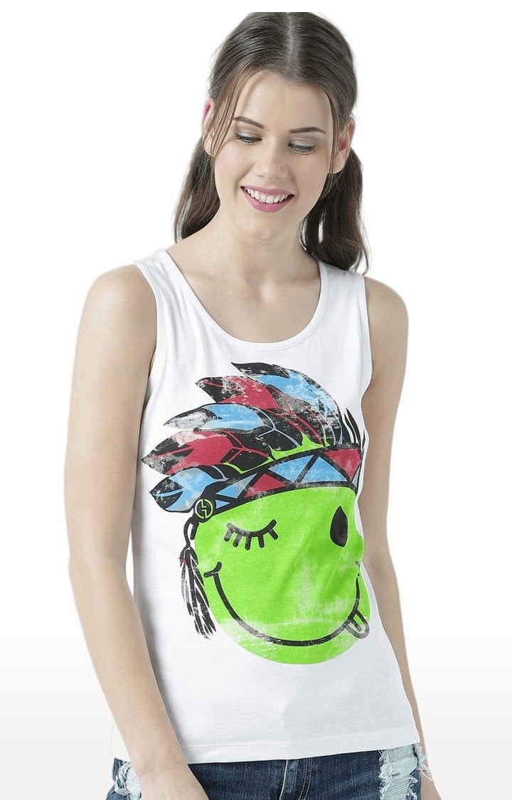 HUETRAP | Women's White Printed Tank Top