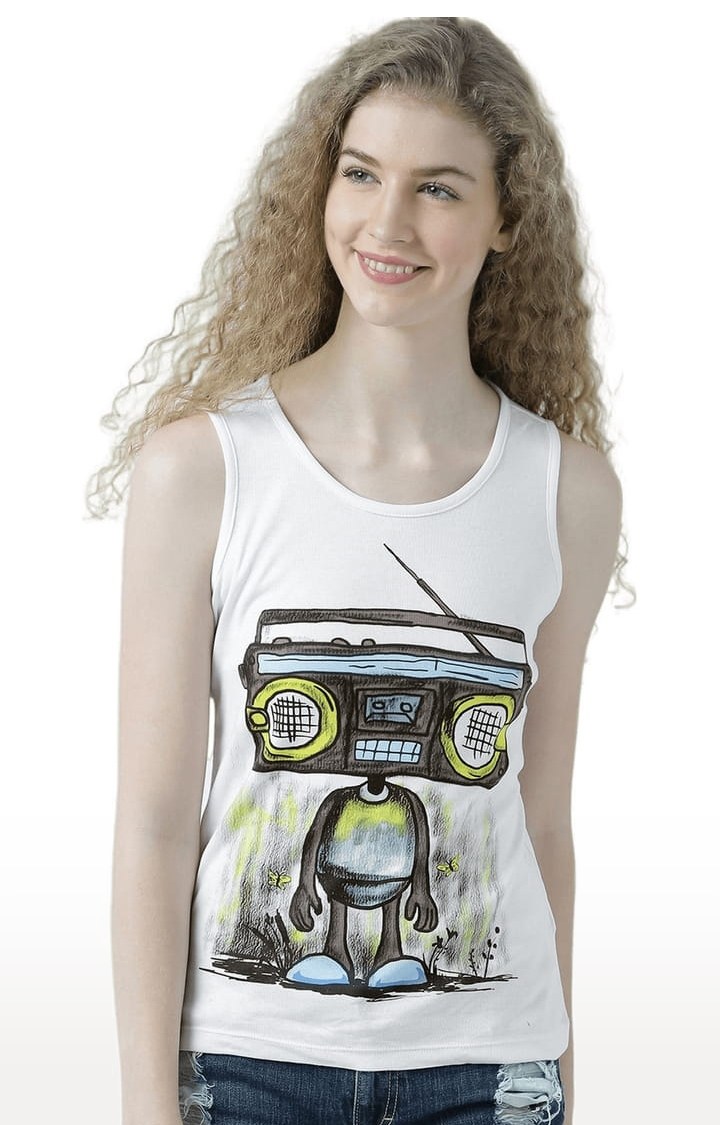 HUETRAP | Women's White Printed Tank Top