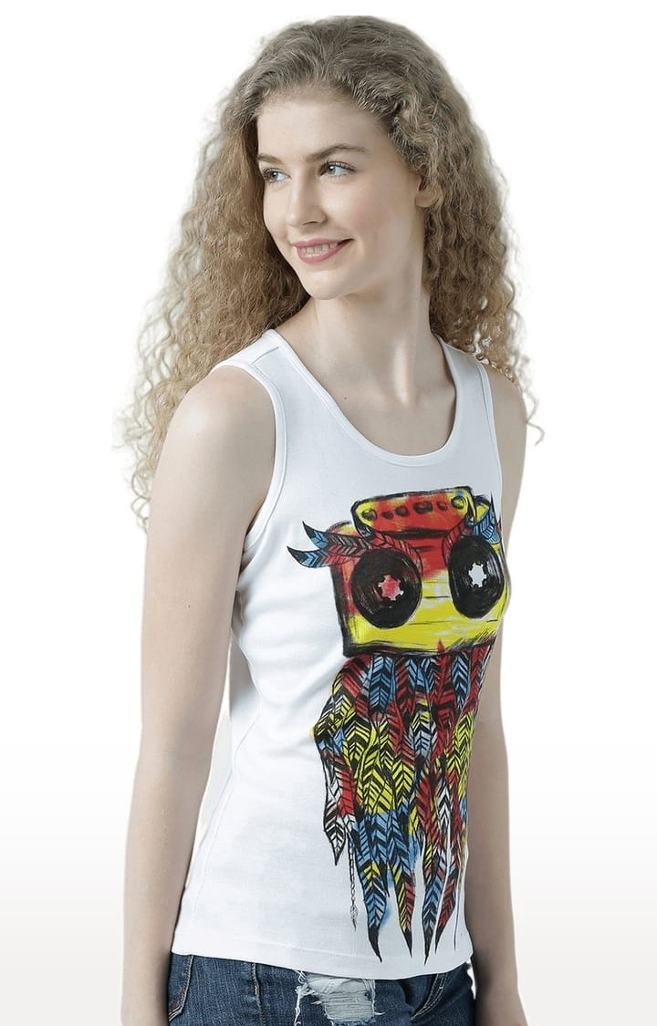 Women's White Printed Tank Top