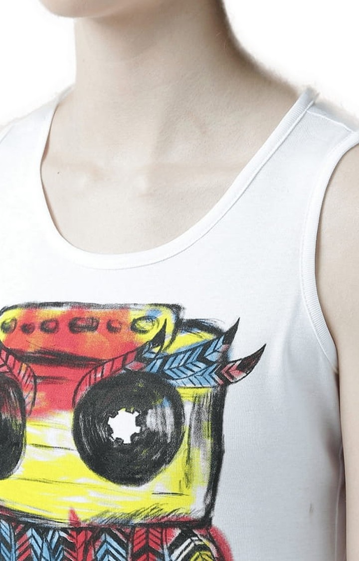 Women's White Printed Tank Top