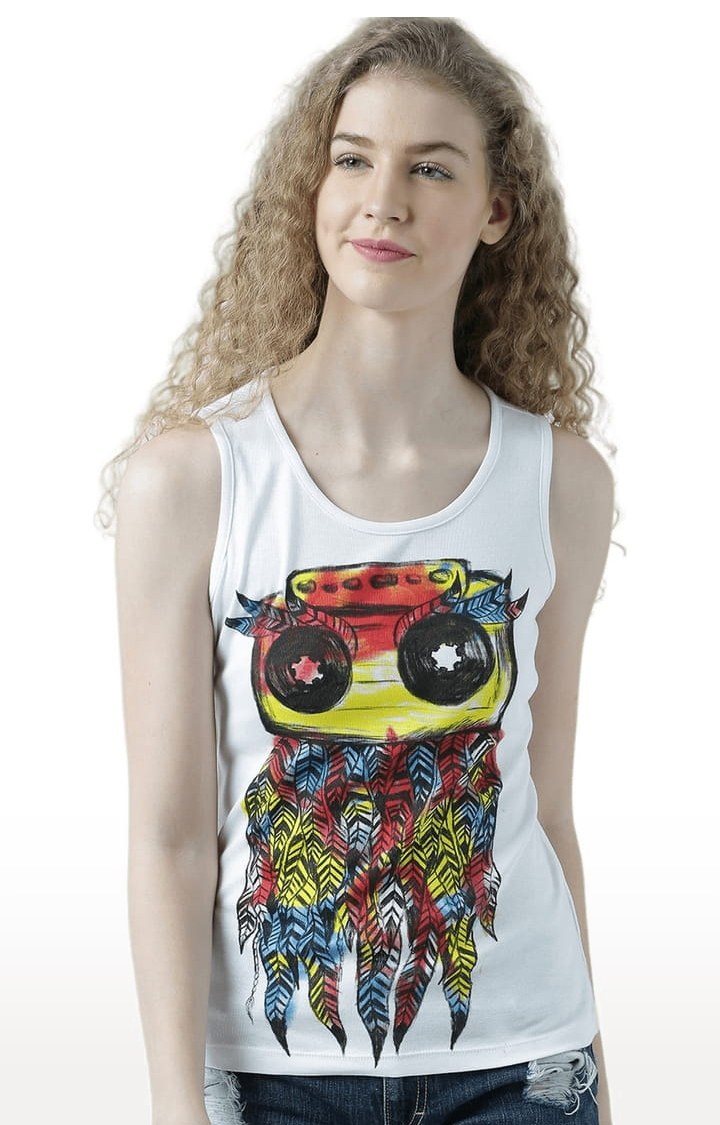 HUETRAP | Women's White Printed Tank Top