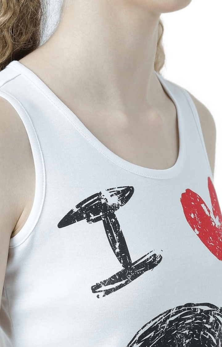 Women's White Printed Tank Top