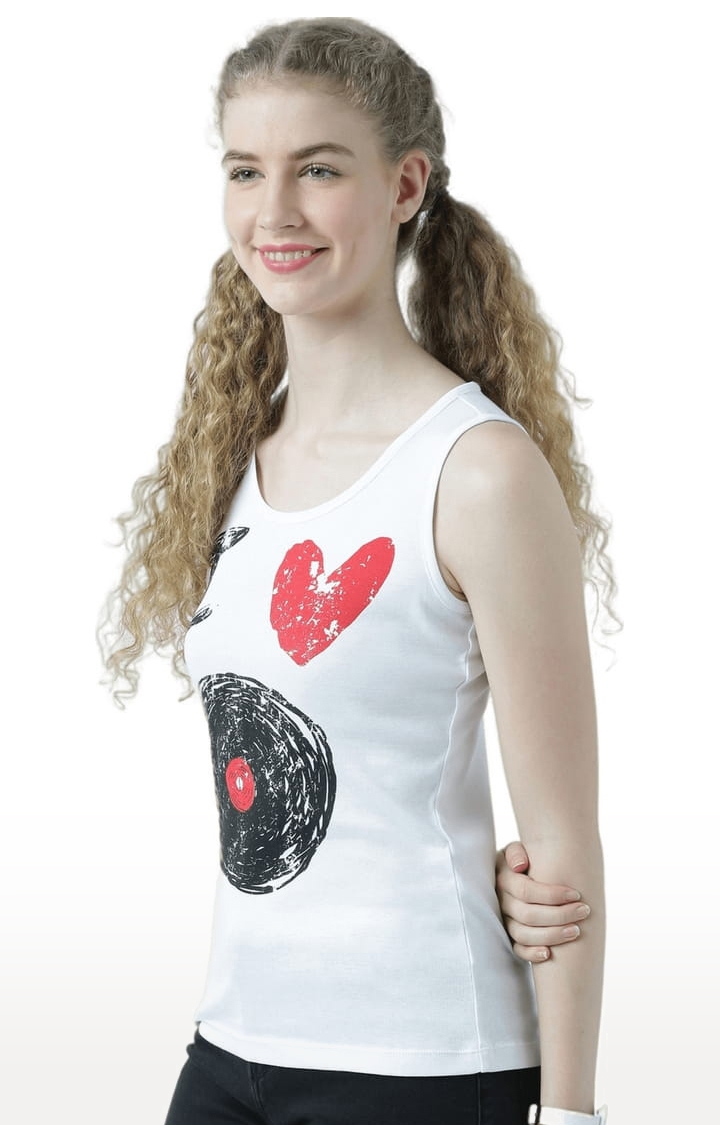 Women's White Printed Tank Top