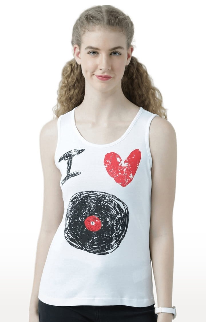 HUETRAP | Women's White Printed Tank Top