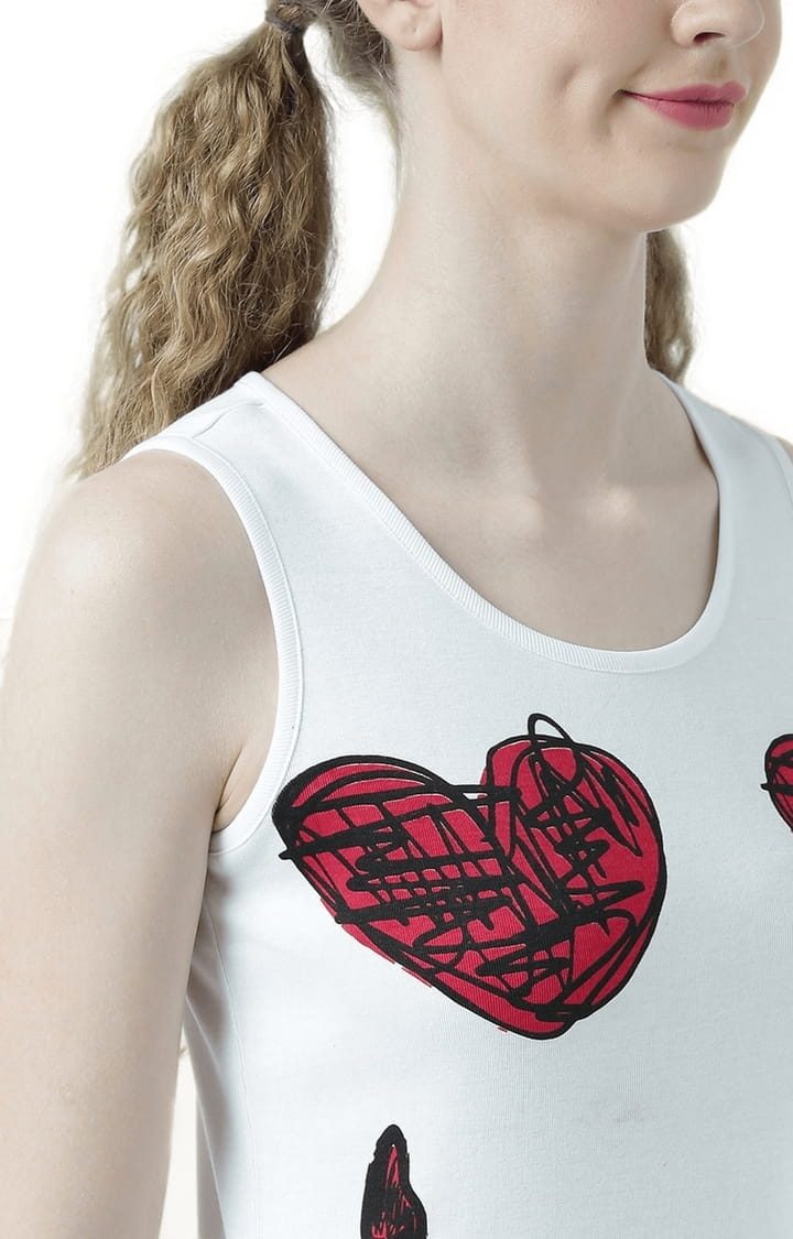 Women's White Printed Tank Top