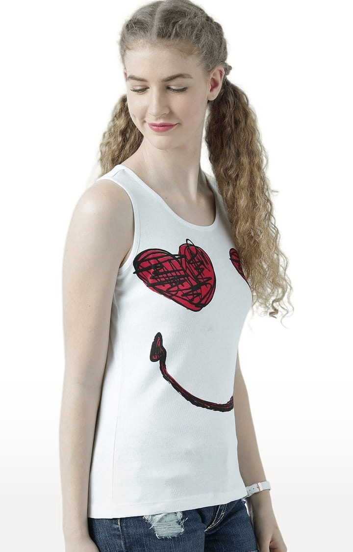 Women's White Printed Tank Top
