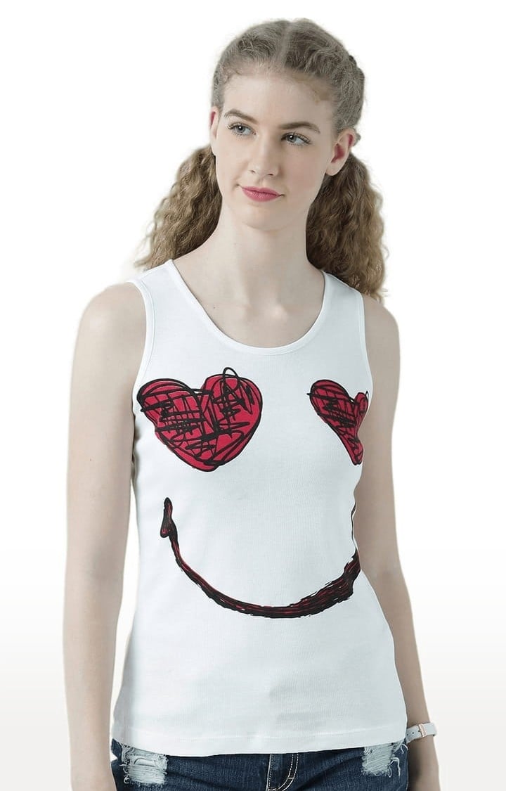 HUETRAP | Women's White Printed Tank Top