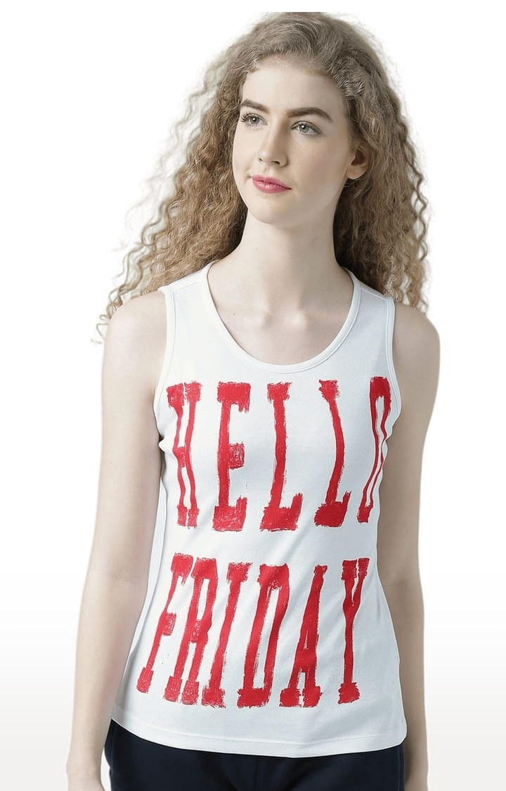 HUETRAP | Women's White Typographic Tank Top