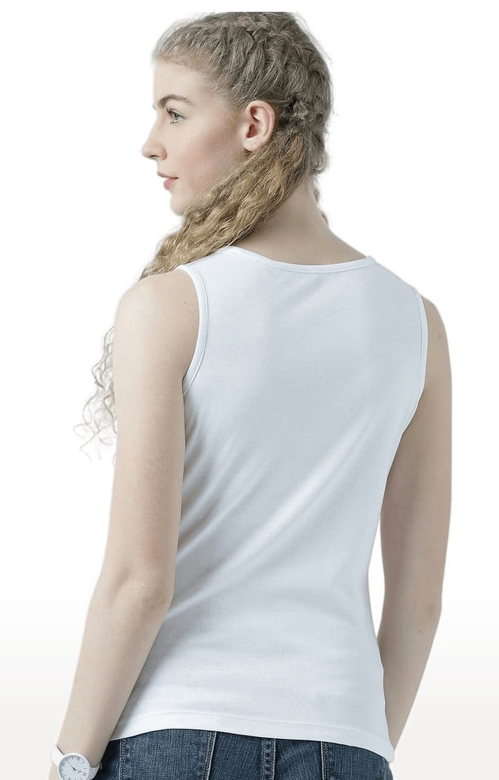 Women's White & Orange Printed Tank Top
