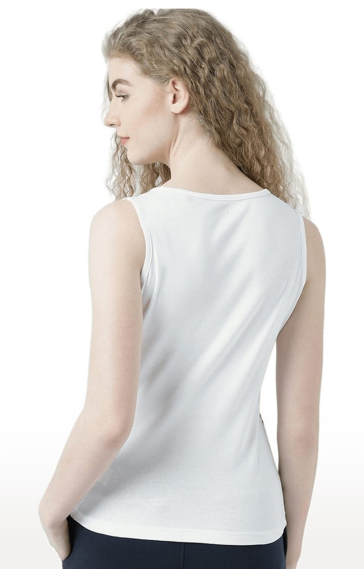 Women's White & Black Printed Tank Top