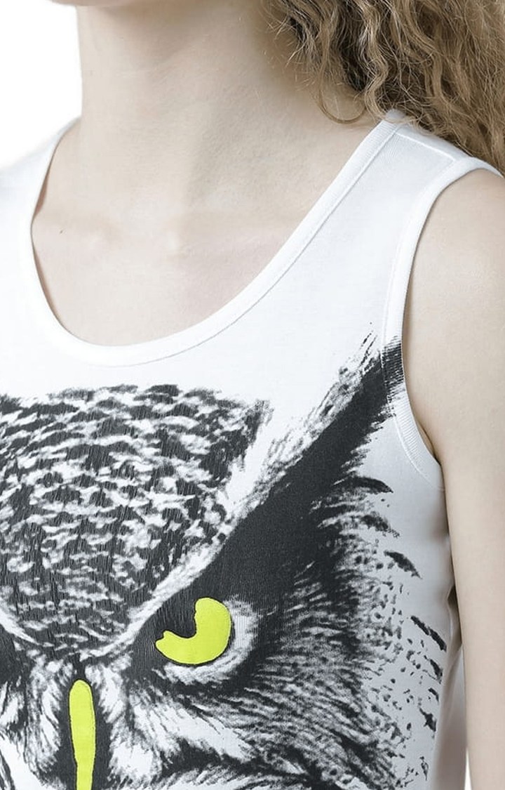 Women's White & Black Printed Tank Top