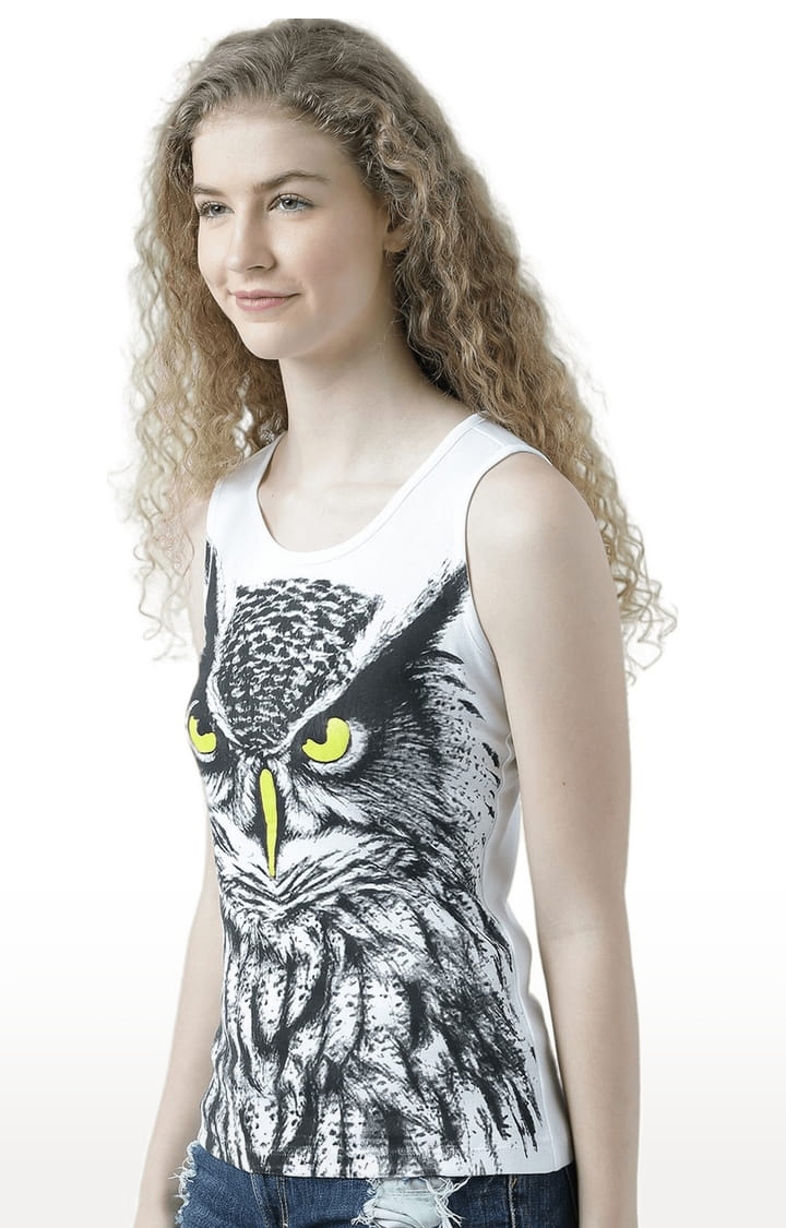 Women's White & Black Printed Tank Top