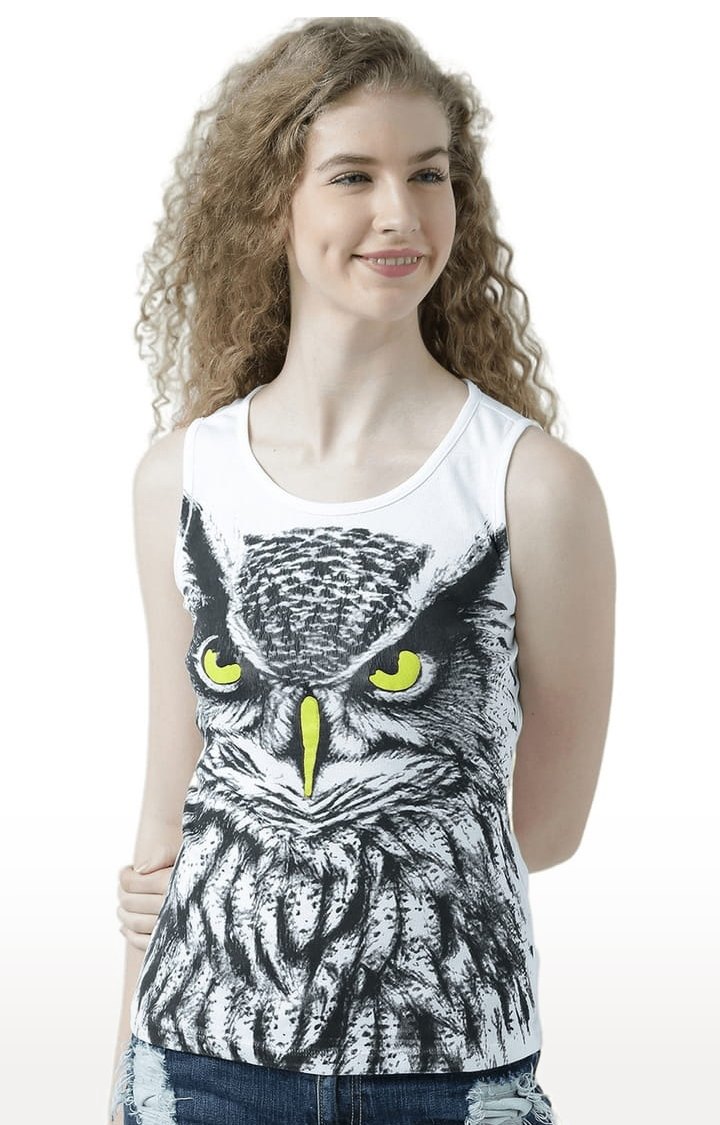 HUETRAP | Women's White & Black Printed Tank Top