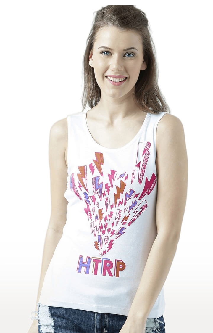 Women's White Printed Tank Top