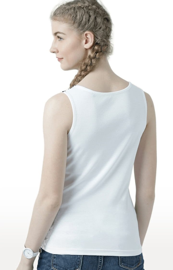 Women's White & Black Printed Tank Top