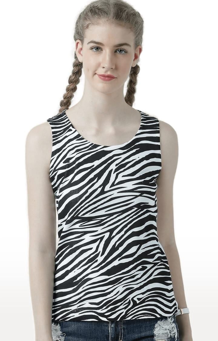 HUETRAP | Women's White & Black Printed Tank Top