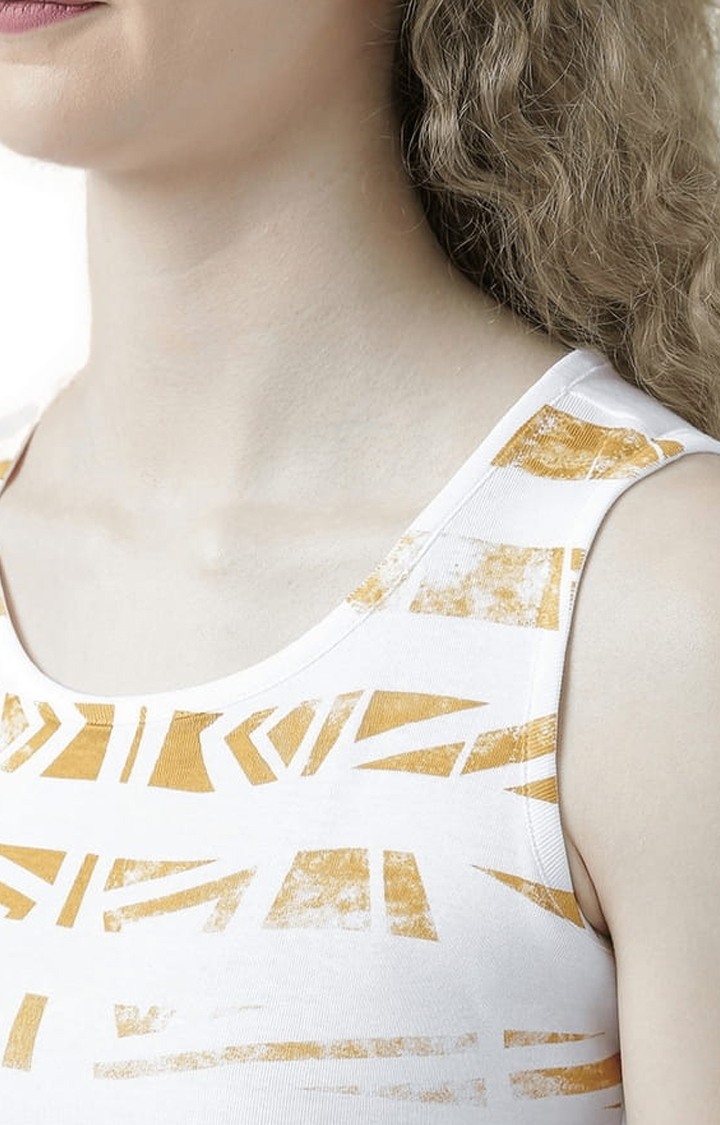 Women's White Printed Tank Top