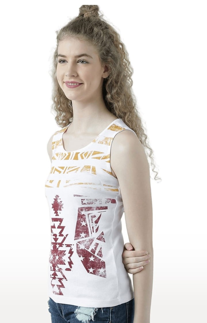 Women's White Printed Tank Top