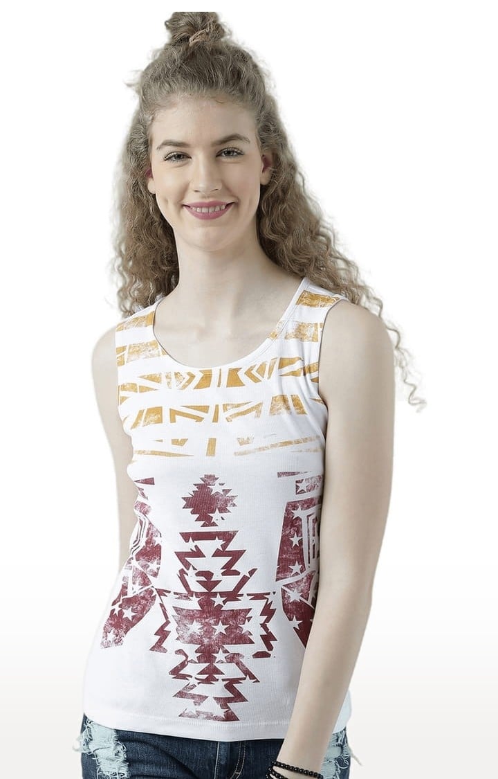 HUETRAP | Women's White Printed Tank Top