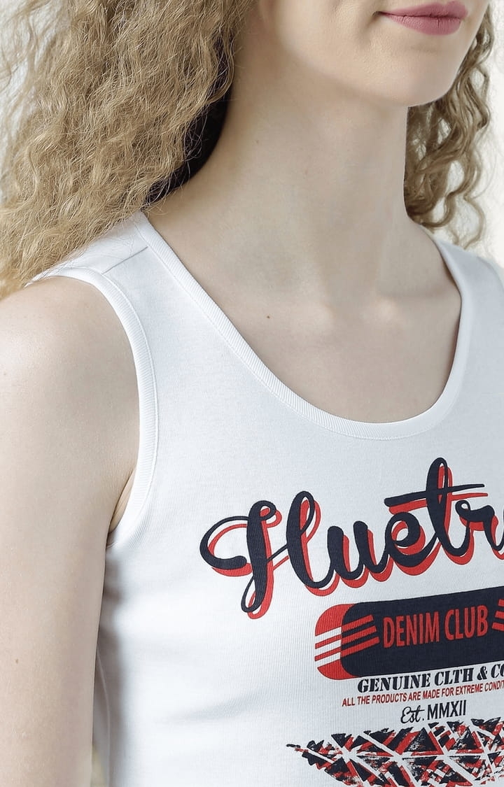 Women's White Printed Tank Top