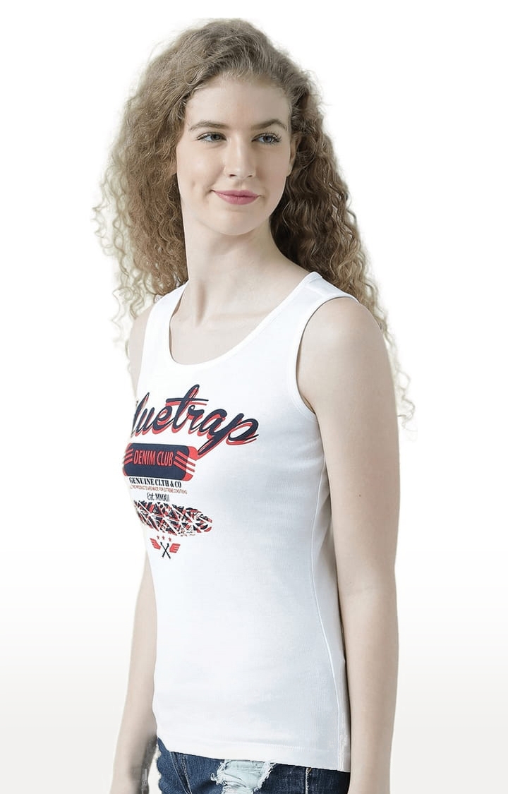 Women's White Printed Tank Top