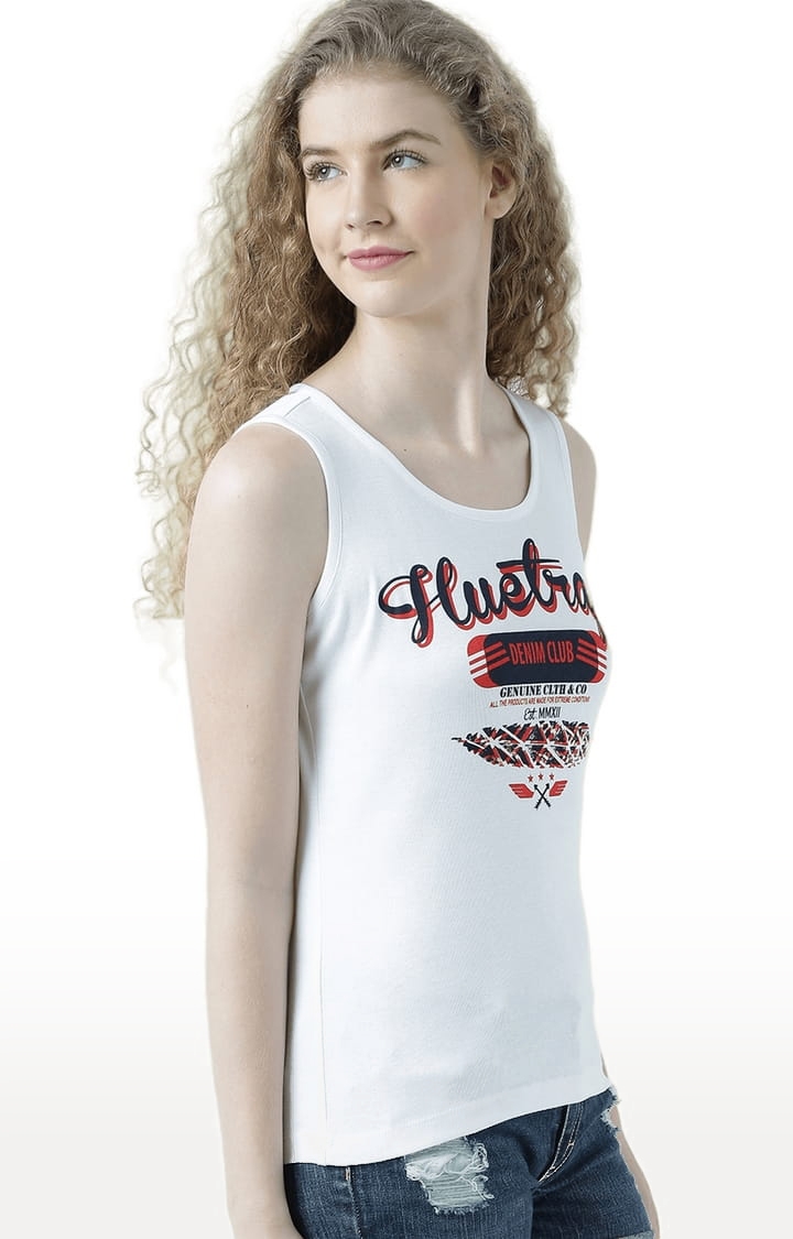 Women's White Printed Tank Top