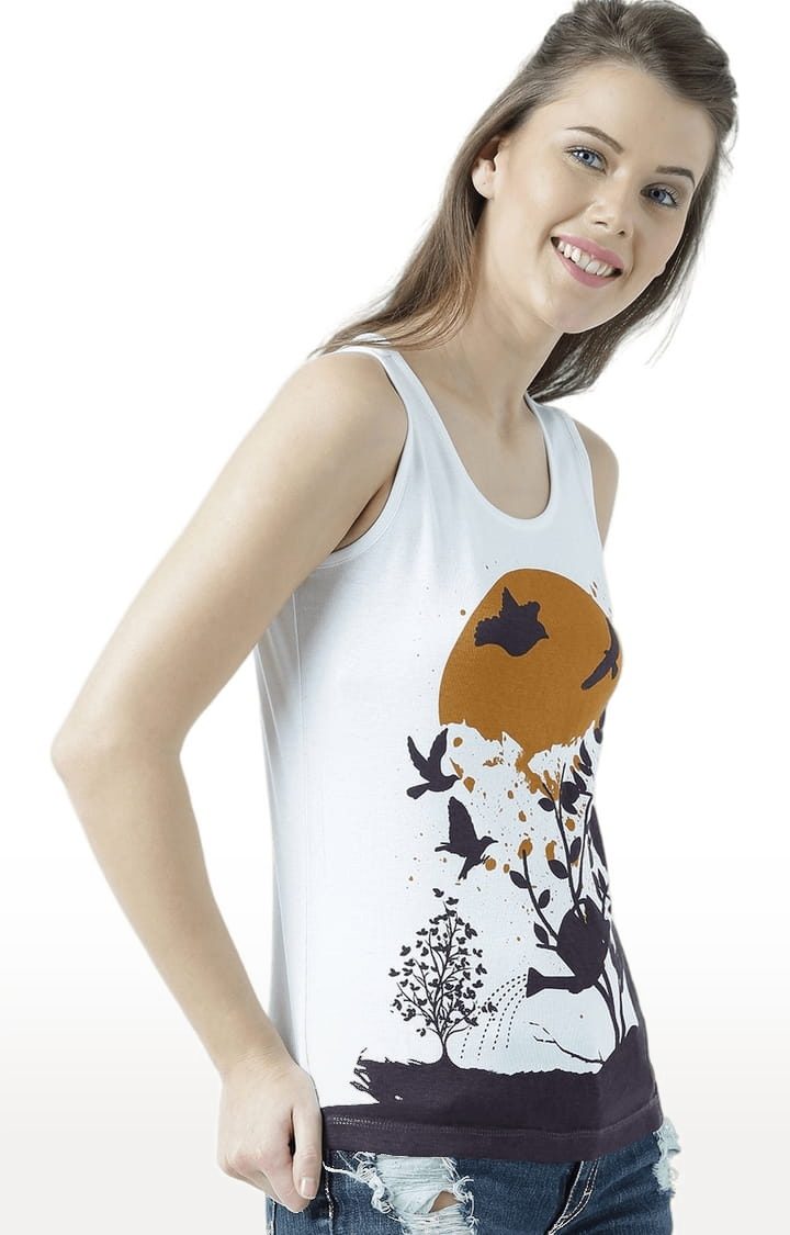 Women's White Printed Tank Top