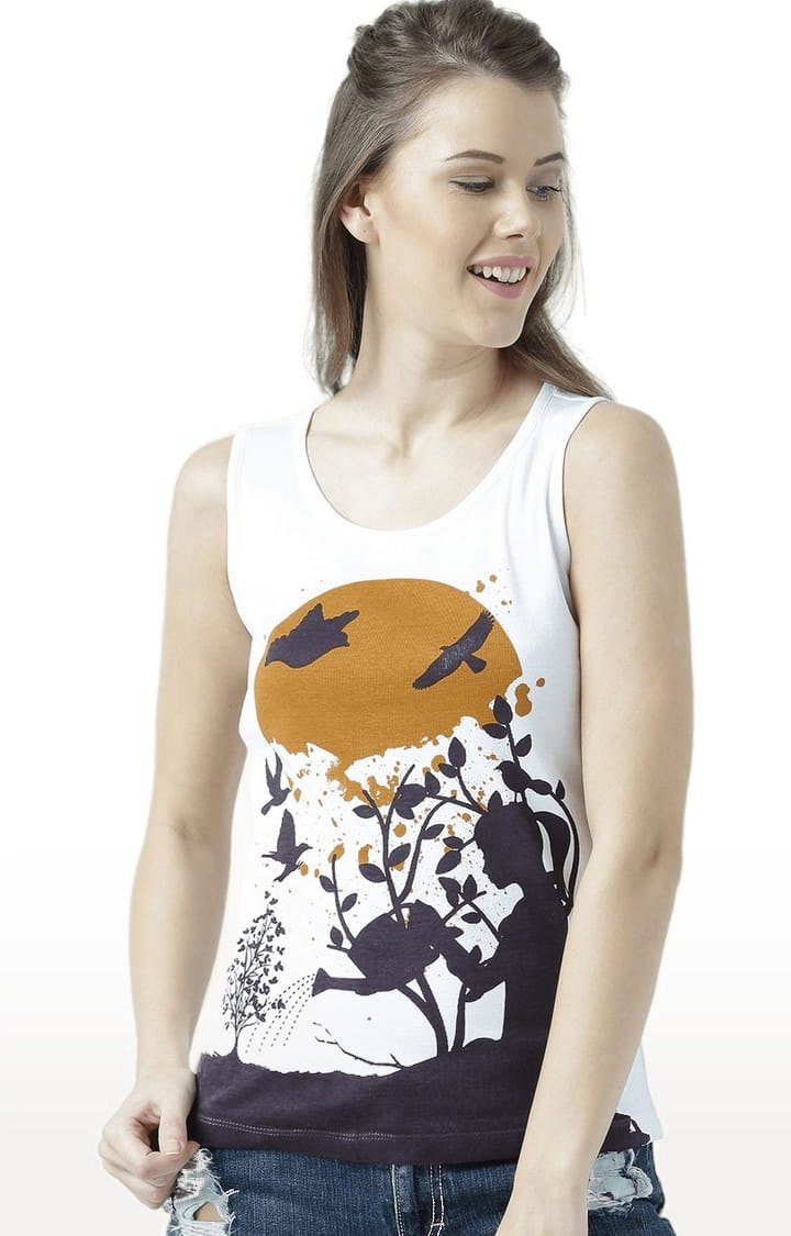 HUETRAP | Women's White Printed Tank Top