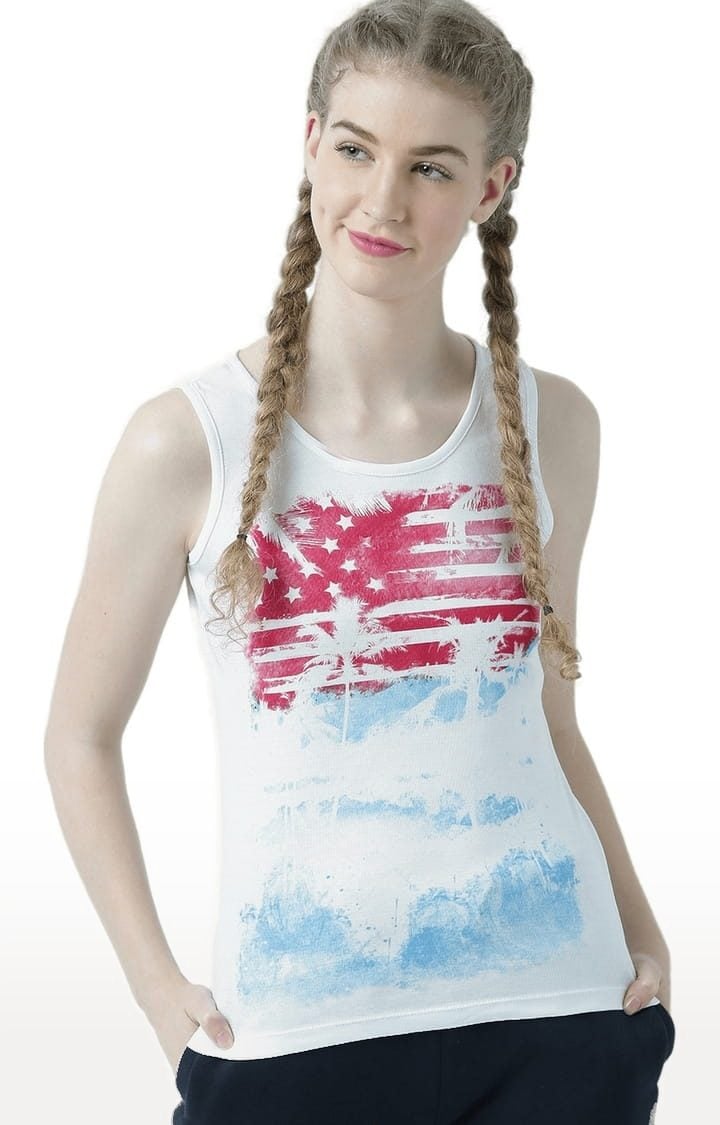 HUETRAP | Women's White Printed Tank Top