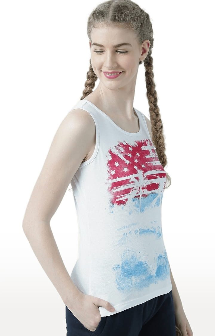 Women's White Printed Tank Top