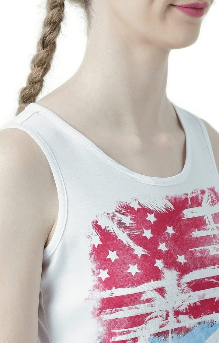 Women's White Printed Tank Top