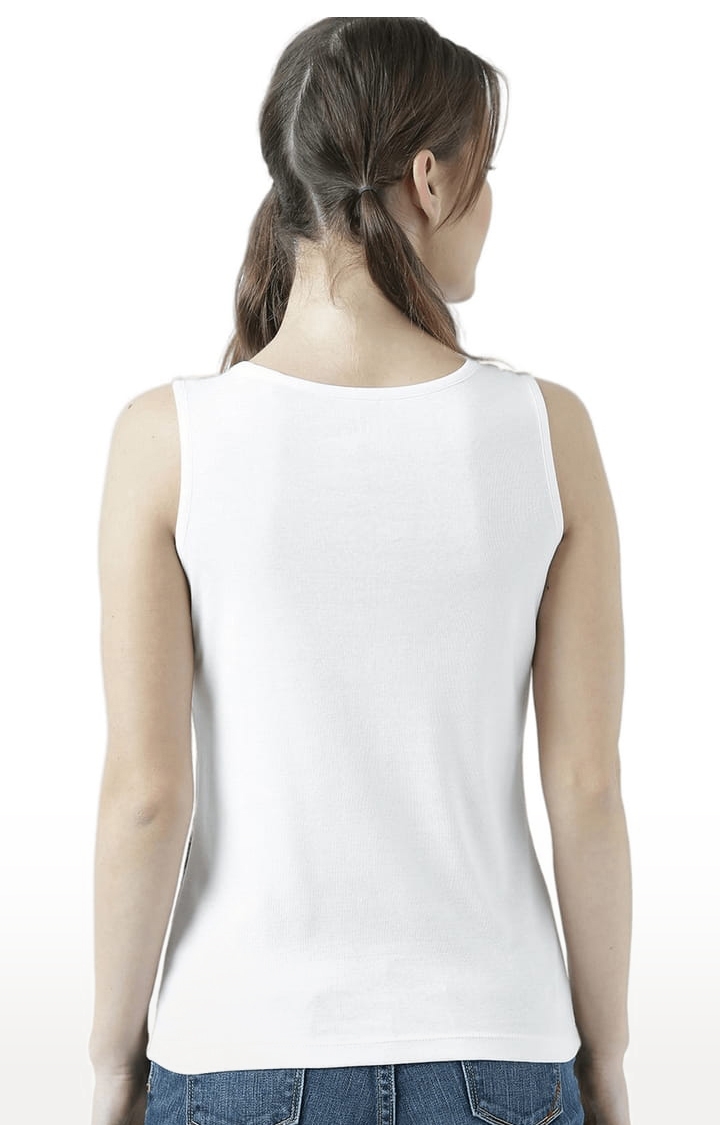 Women's White & Black Printed Tank Top