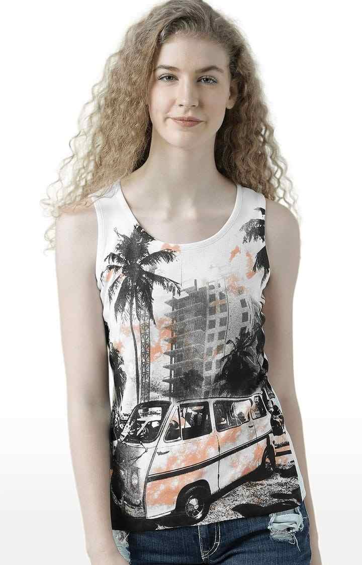 HUETRAP | Women's White & Black Printed Tank Top