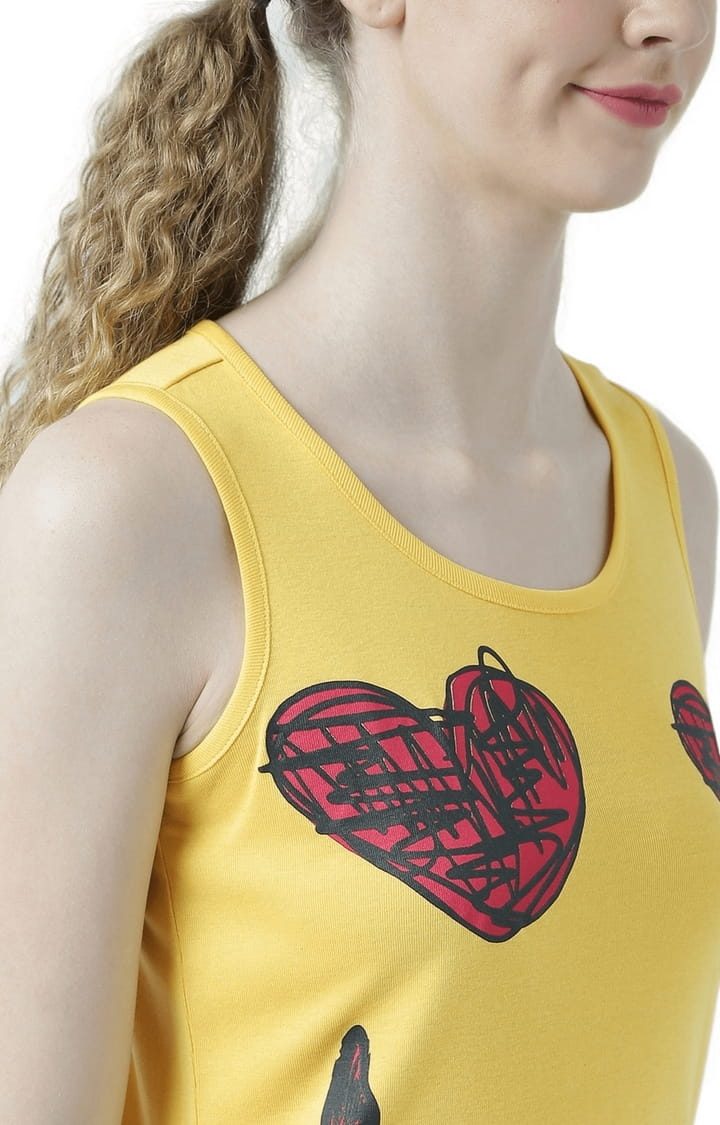 Women's Yellow Printed Tank Top
