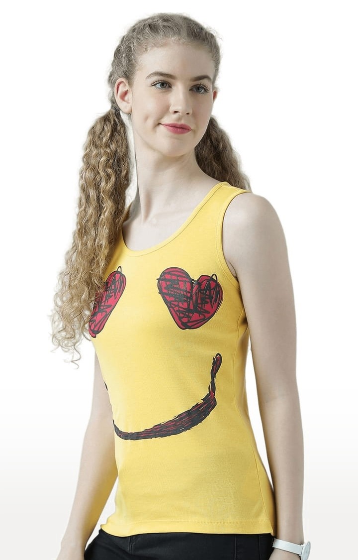 Women's Yellow Printed Tank Top
