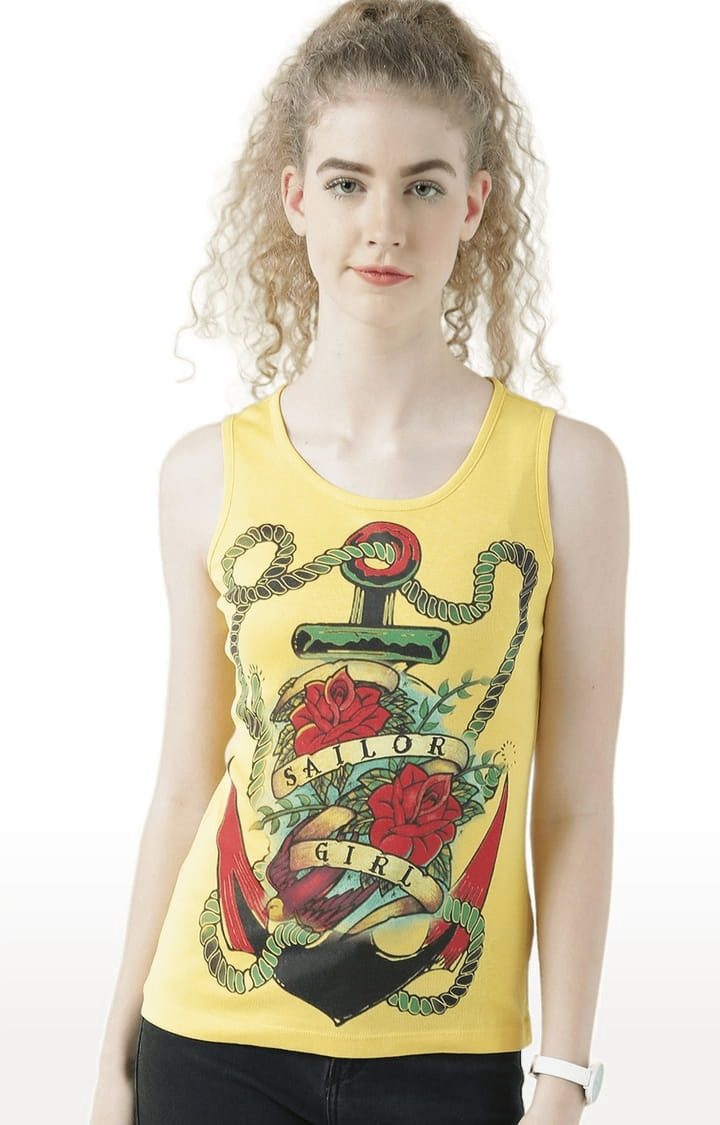 HUETRAP | Women's Yellow Printed Tank Top
