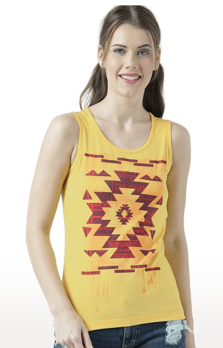 HUETRAP | Women's Yellow Printed Tank Top