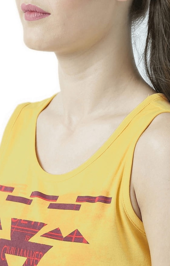 Women's Yellow Printed Tank Top