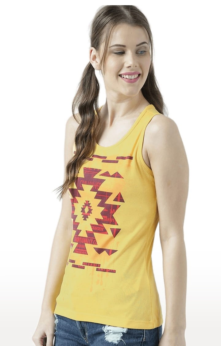 Women's Yellow Printed Tank Top