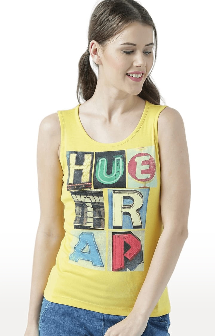 HUETRAP | Women's Yellow Cotton Printed Tank Top 0