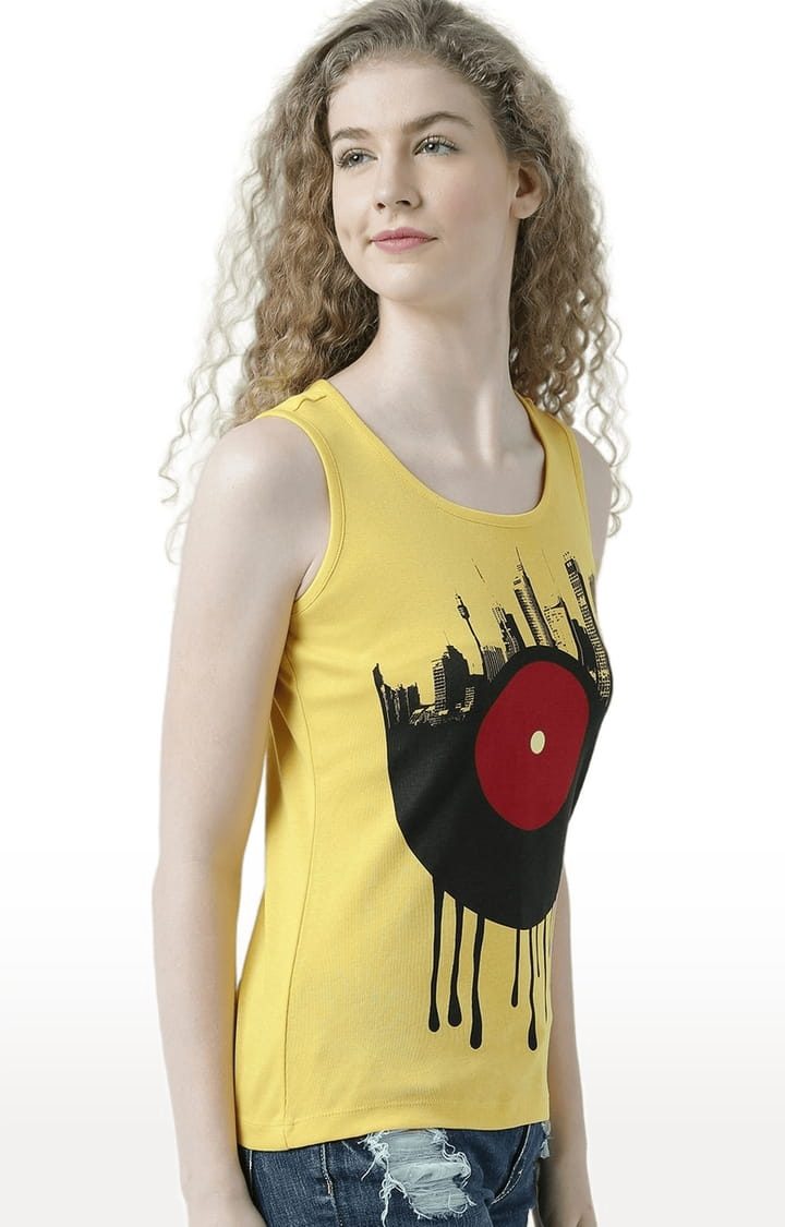 Women's Yellow Printed Tank Top