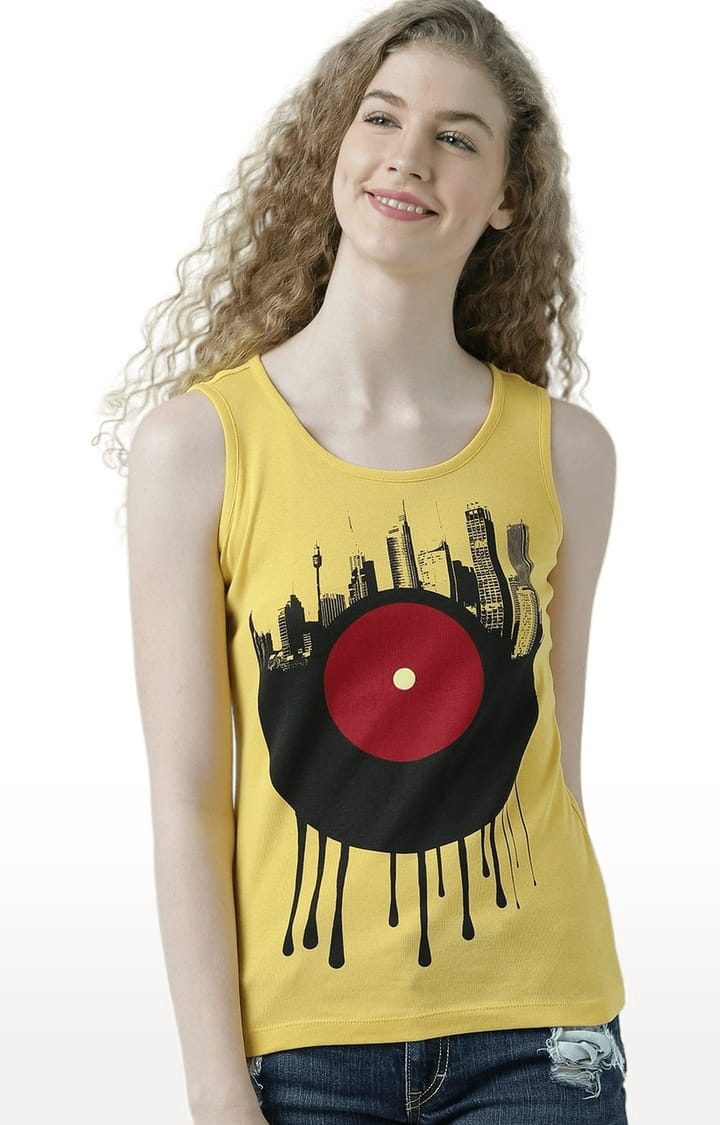 HUETRAP | Women's Yellow Printed Tank Top