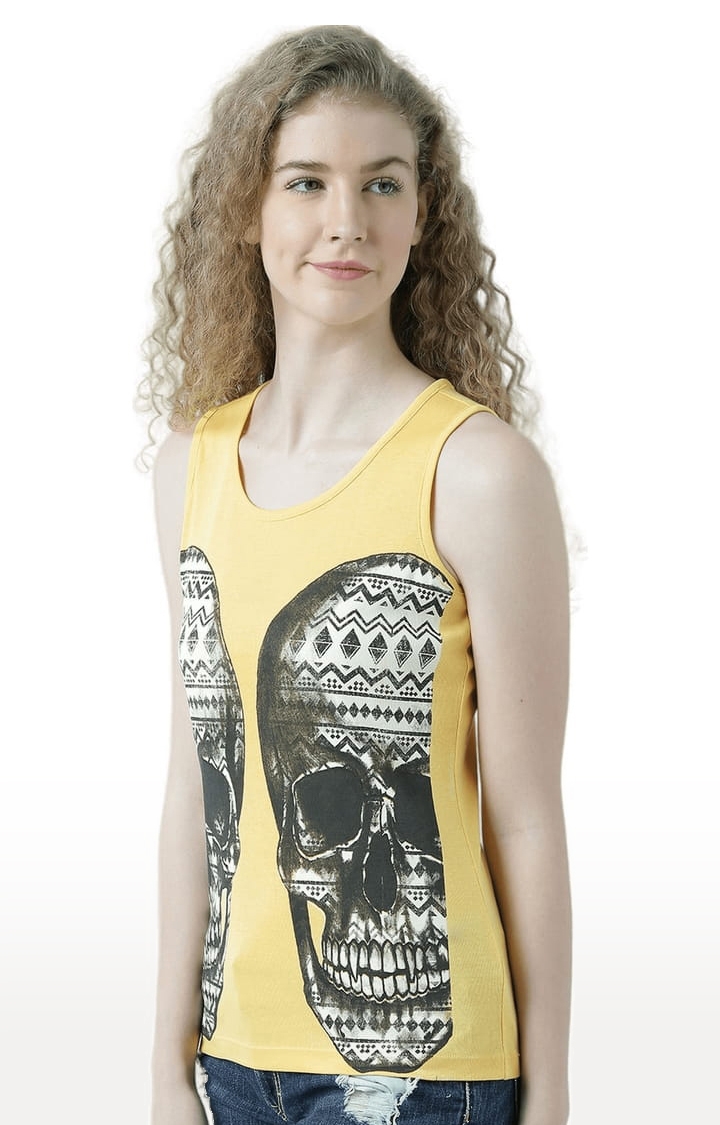 Women's Yellow Printed Tank Top
