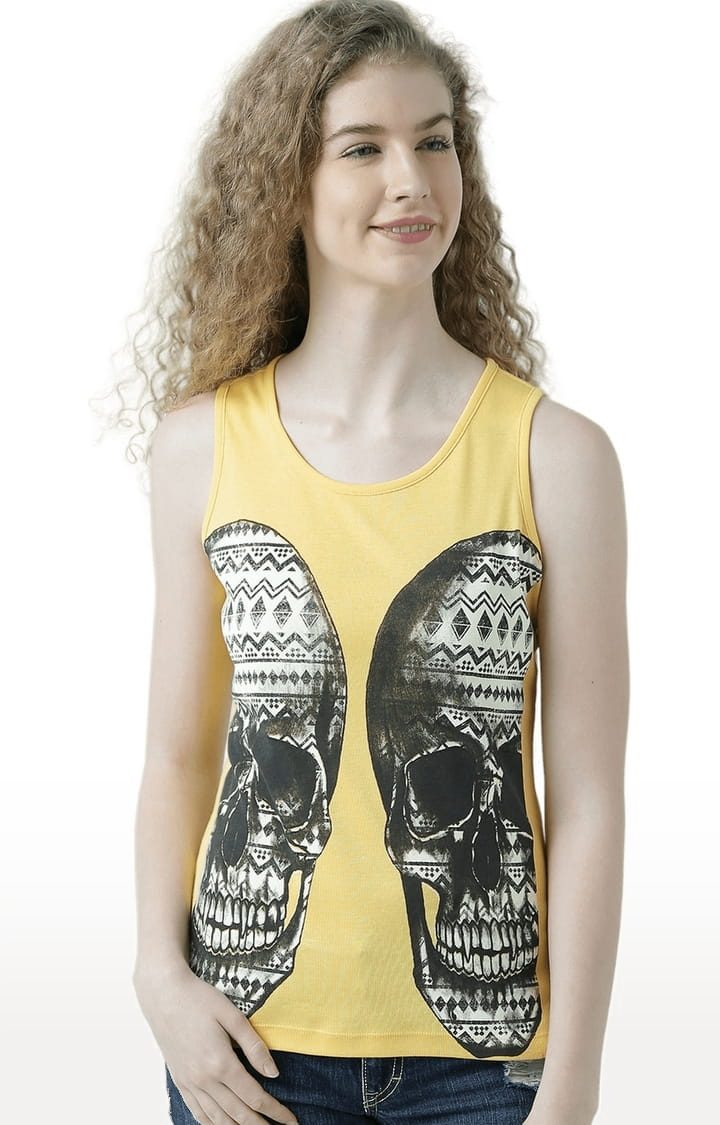 HUETRAP | Women's Yellow Printed Tank Top