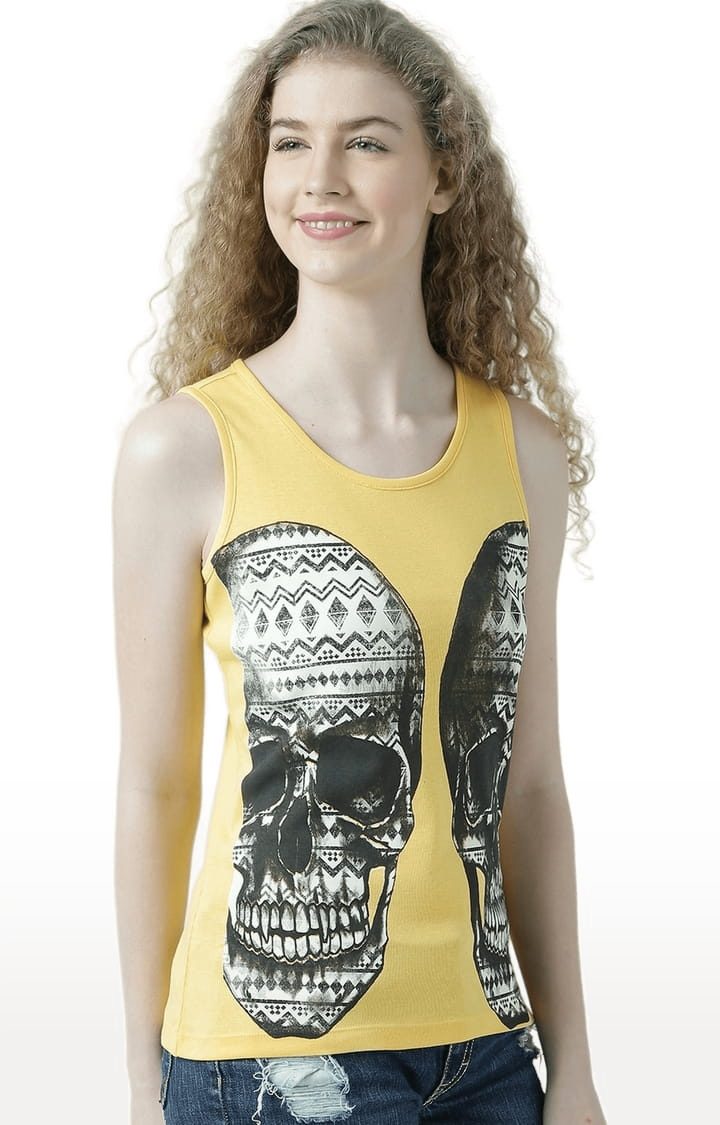 Women's Yellow Printed Tank Top