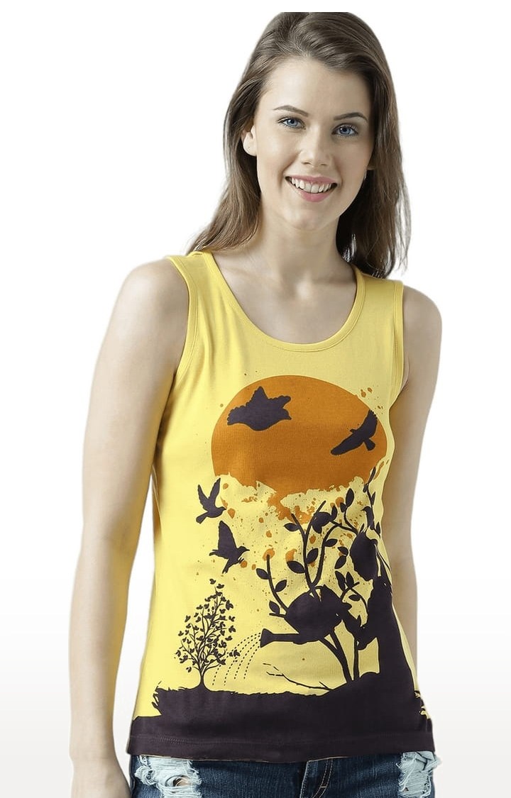 HUETRAP | Women's Yellow Printed Tank Top