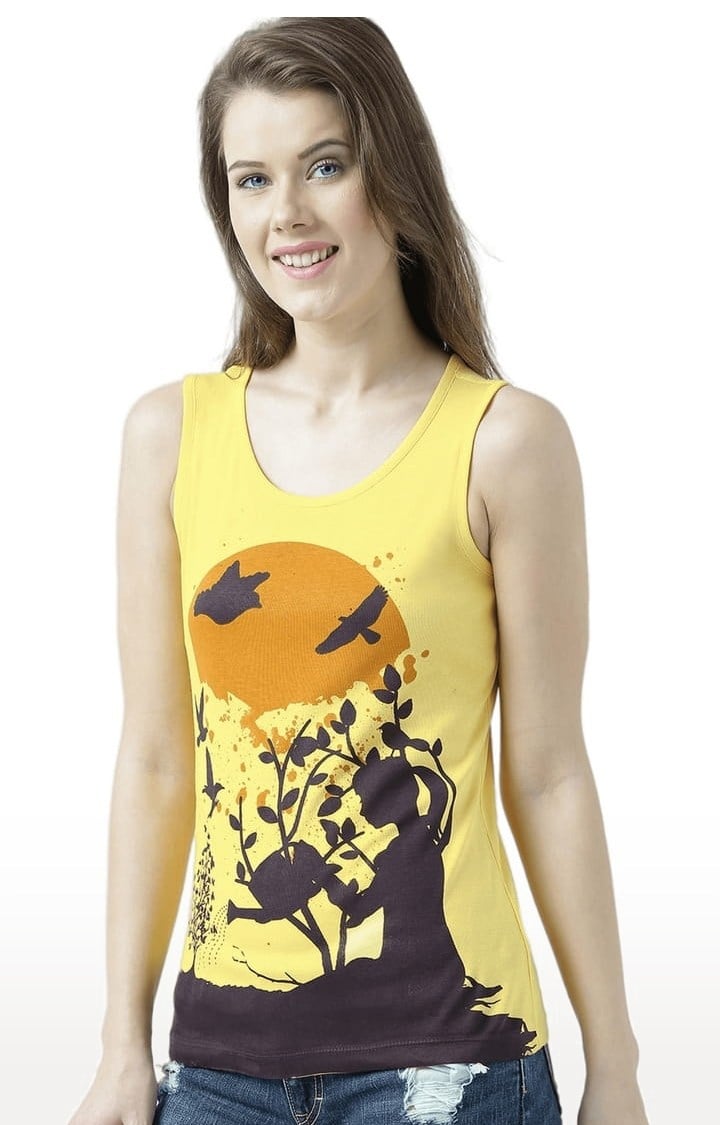 Women's Yellow Printed Tank Top