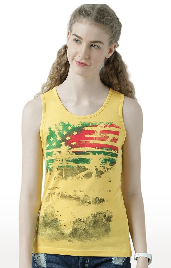 HUETRAP | Women's Yellow Printed Tank Top